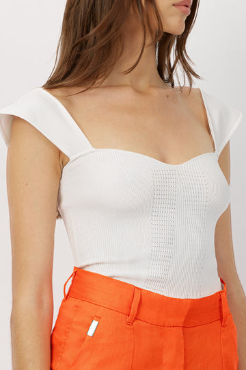 THE GLADYS RIBBED KNIT TOP - WHITE