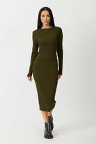 The Gale midi skirt in army green by Greyven