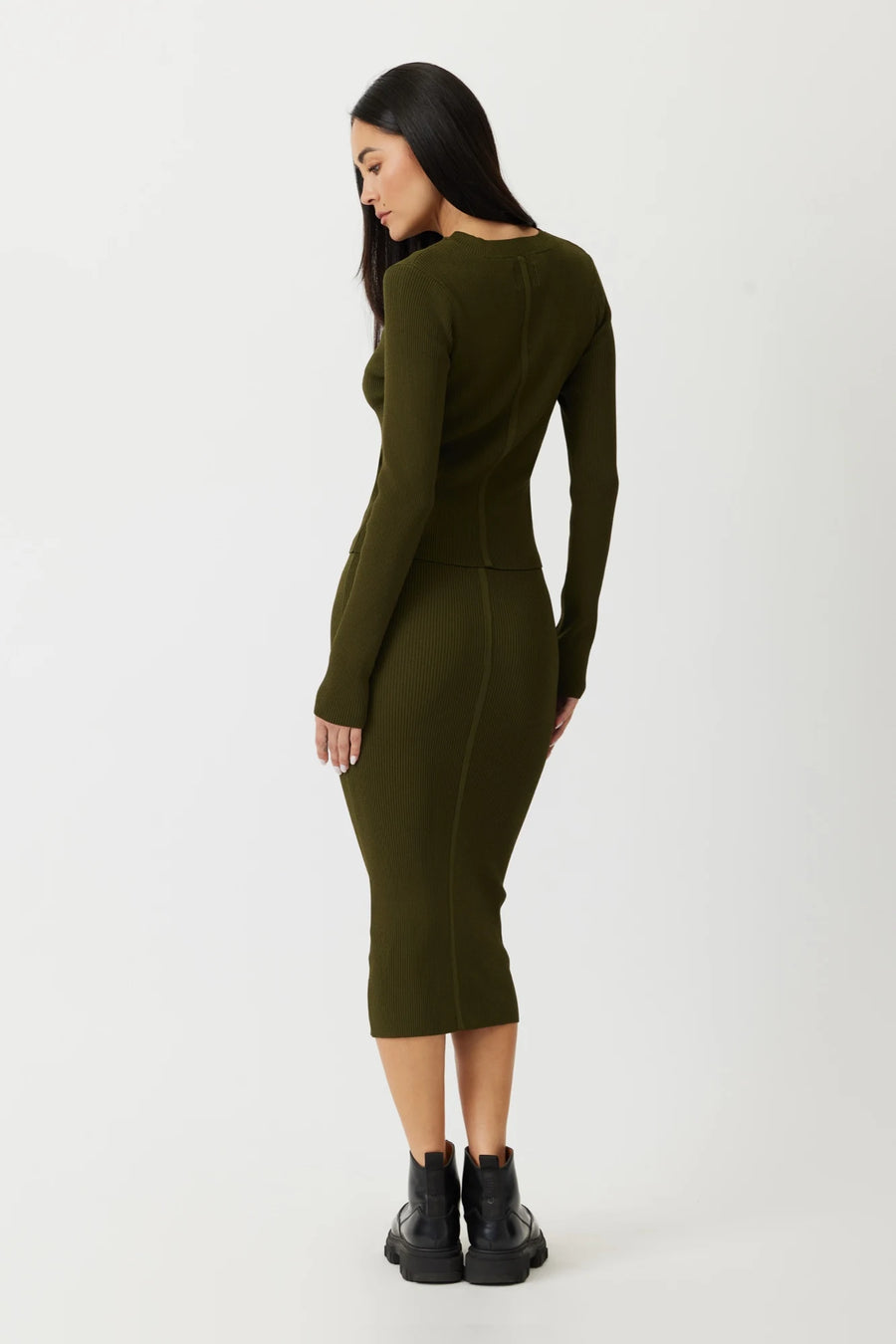 The Gale midi skirt in army green by Greyven