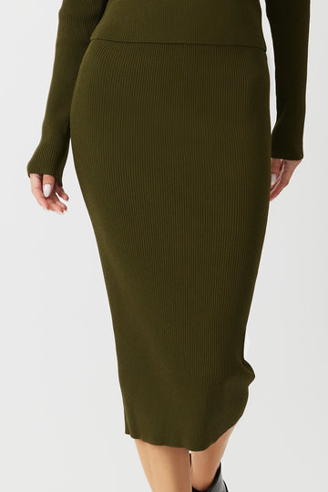 The Gale midi skirt in army green by Greyven