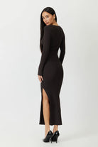 The Galen rib knit dress with adjustable slit in espresso by Greyven