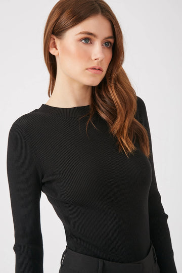 The Galloway long sleeve ribbed top in black by Greyven