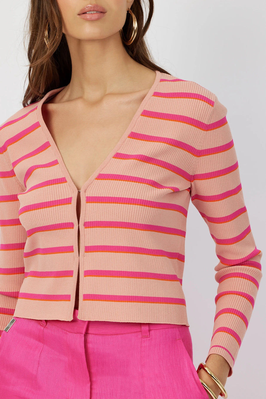 The Gemma ribbed knit cardigan in bayadere stripe by Greyven