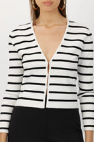 The Gemma ribbed knit cardigan in breton stripe by Greyven