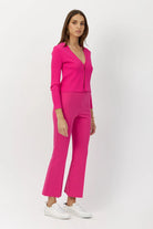 The Gemma ribbed knit cardigan in fuchsia by Greyven