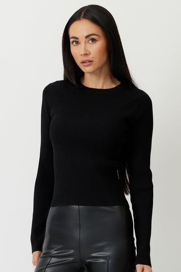 THE GREGORY LONG SLEEVE KNIT TOP - BLACK