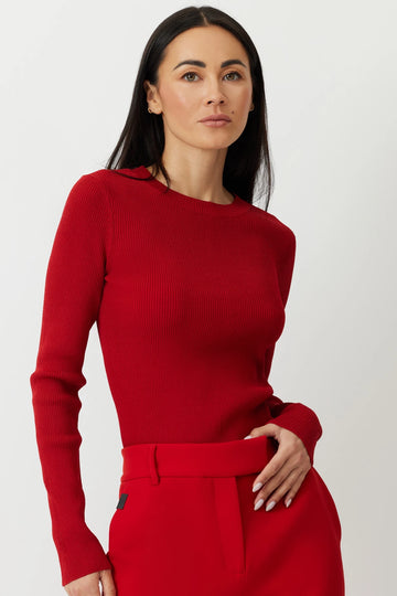 The Gregory long sleeve knit top in lipstick by Greyven