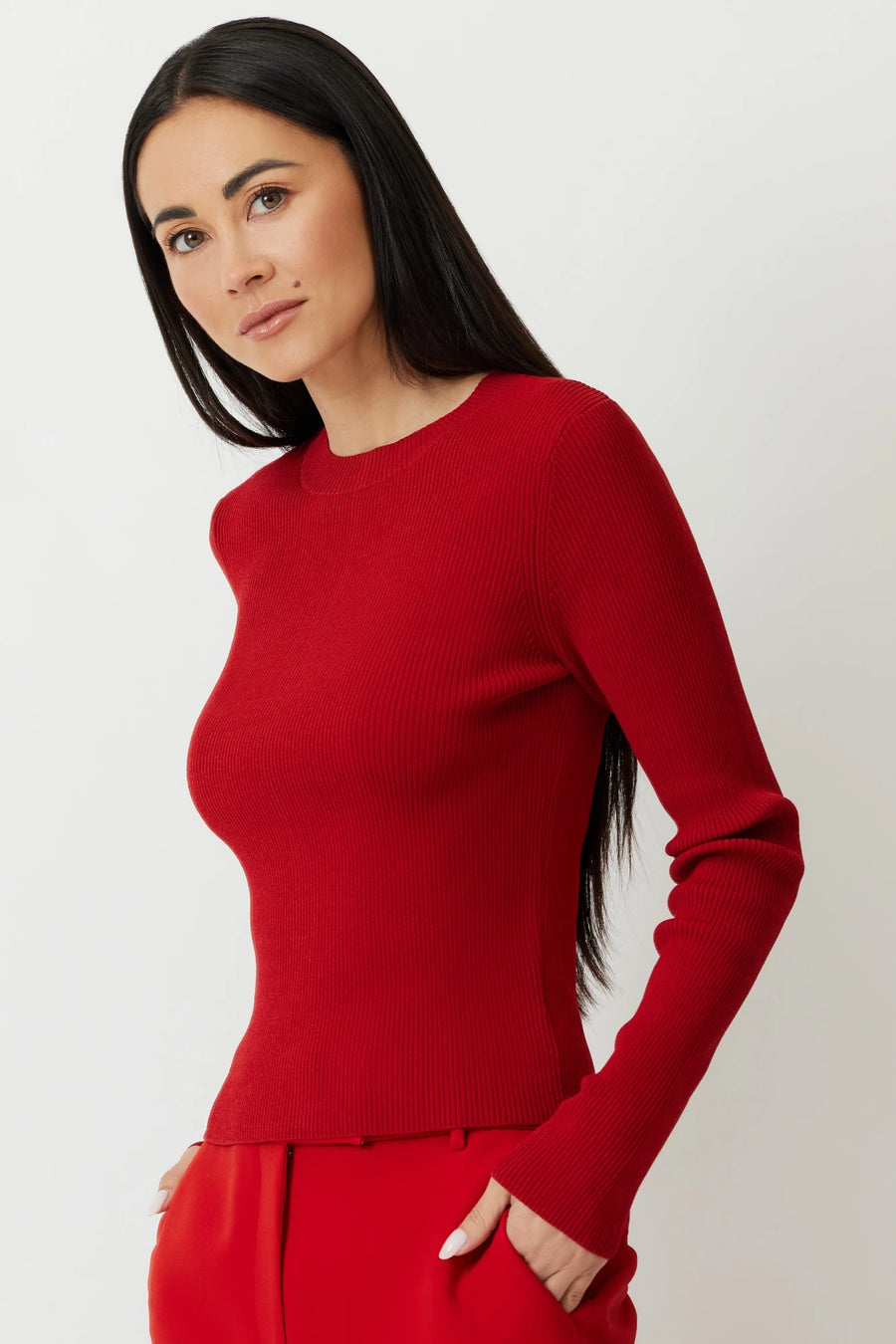 The Gregory long sleeve knit top in lipstick by Greyven