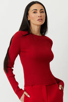 The Gregory long sleeve knit top in lipstick by Greyven