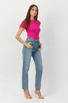 The Greta retro tee in fuchsia by Greyven