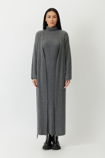 THE LOGAN CASHMERE LONG BELTED CARDIGAN - GREY