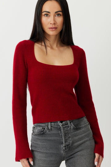 THE HERMINE DEEP SQUARE NECK SWEATER - SCARLET