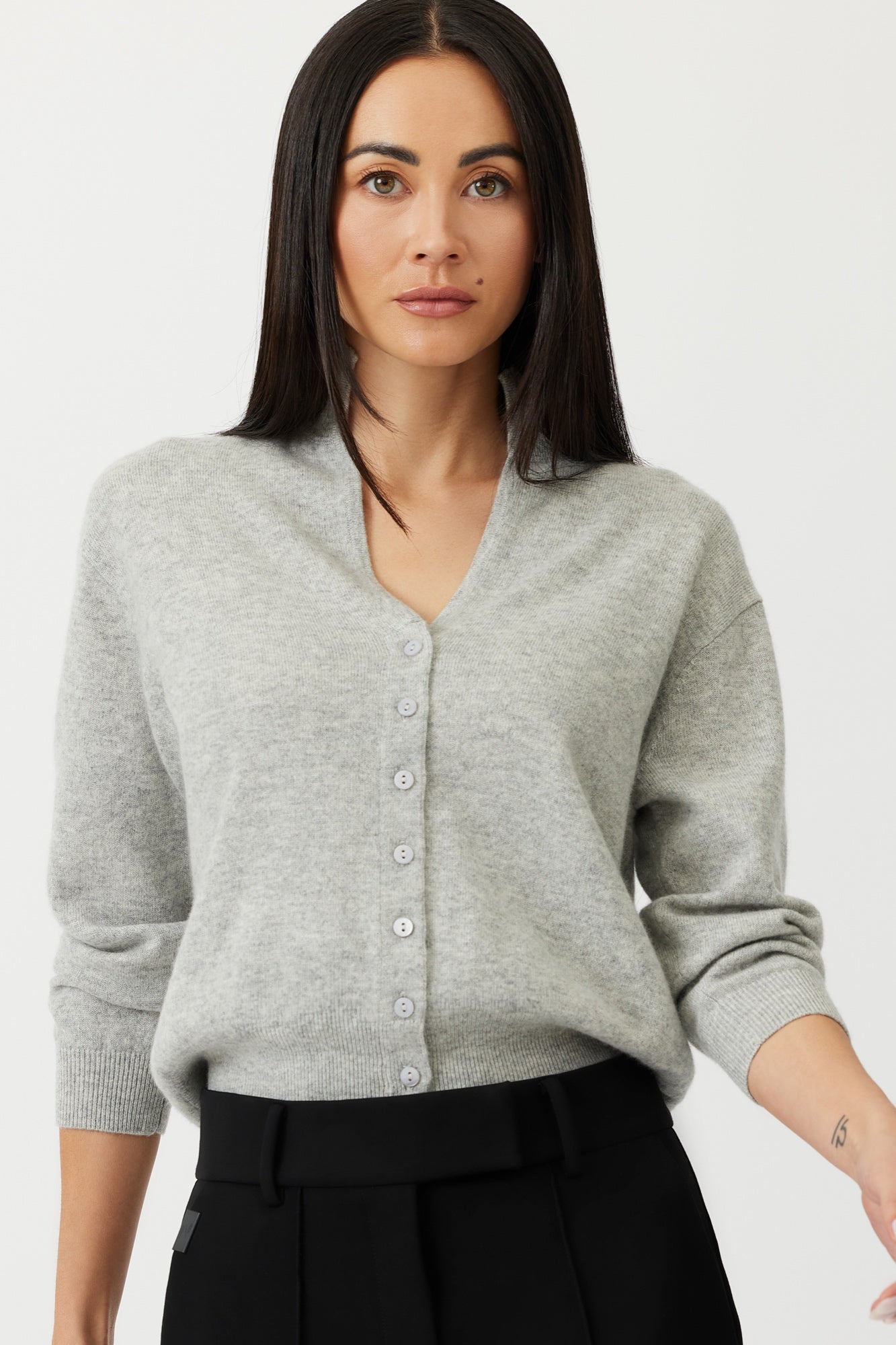 THE LAUREN SHRUNKEN CASHMERE CARDIGAN HEATHER