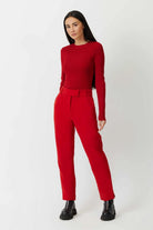 The Nelly straight leg trousers Japanese twill in lipstick red by Greyven 