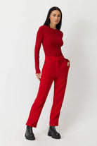 The Nelly straight leg trousers Japanese twill in lipstick red by Greyven 