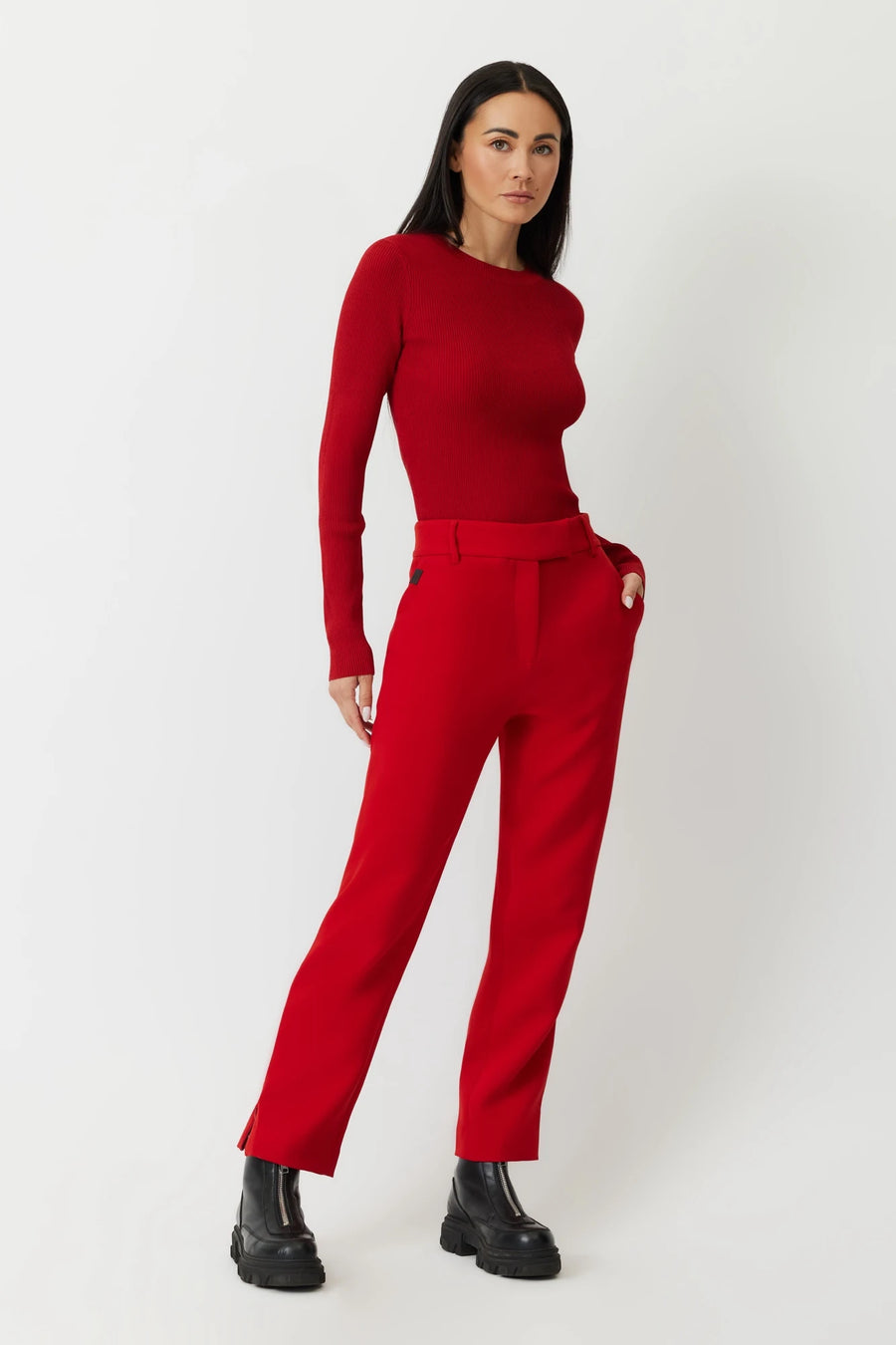 The Nelly straight leg trousers Japanese twill in lipstick red by Greyven 