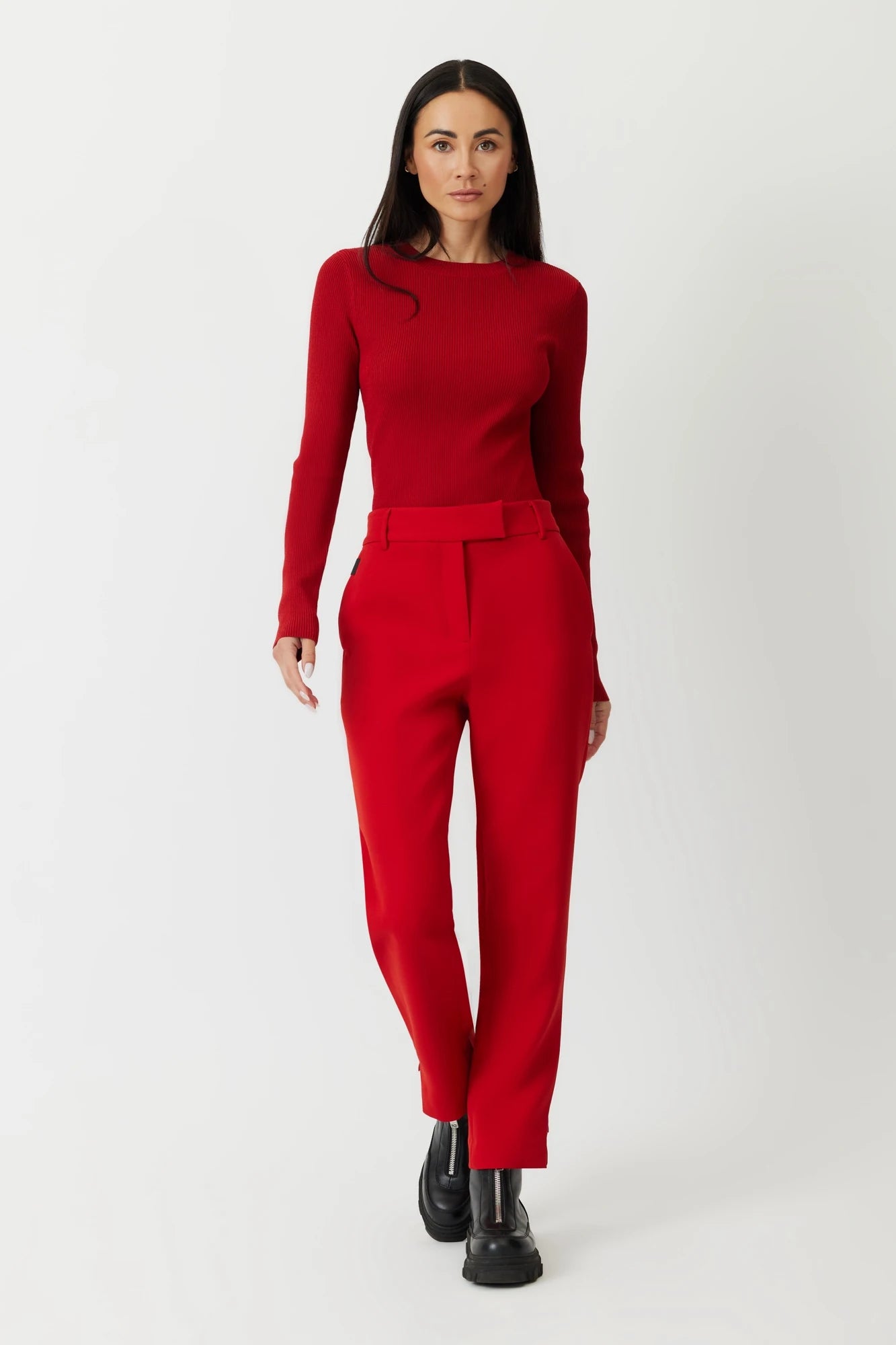 The Nelly straight leg trousers Japanese twill in lipstick red by Greyven 