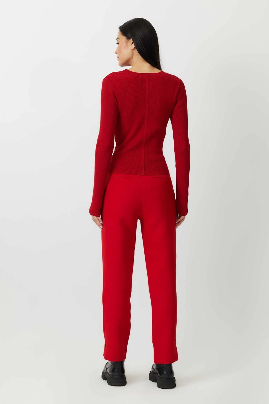 The Nelly straight leg trousers Japanese twill in lipstick red by Greyven 
