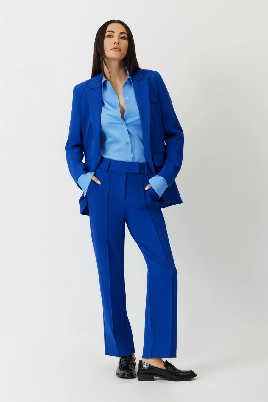 The Paris mid rise straight leg ponte trouser in lapis blue by Greyven