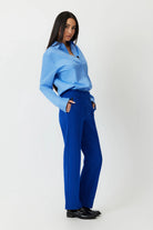 The Paris mid rise straight leg ponte trouser in lapis blue by Greyven