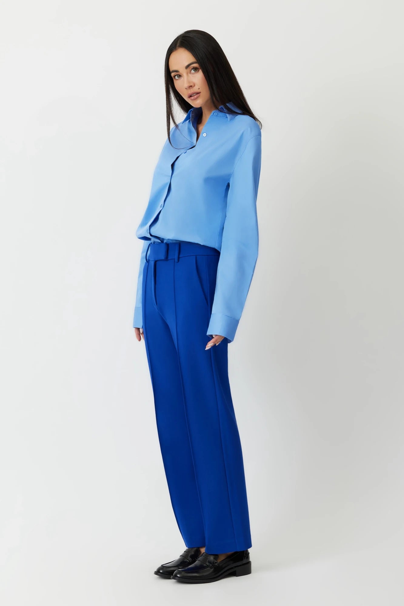 The Paris mid rise straight leg ponte trouser in lapis blue by Greyven