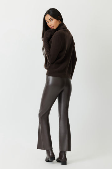 THE PORTERFIELD CROP PINTUCK FLARE PANTS - ETHICAL LEATHER ESPRESSO