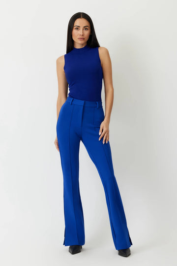 The Prato High Rise flare leg ponte trouser in lapis blue by Greyven.