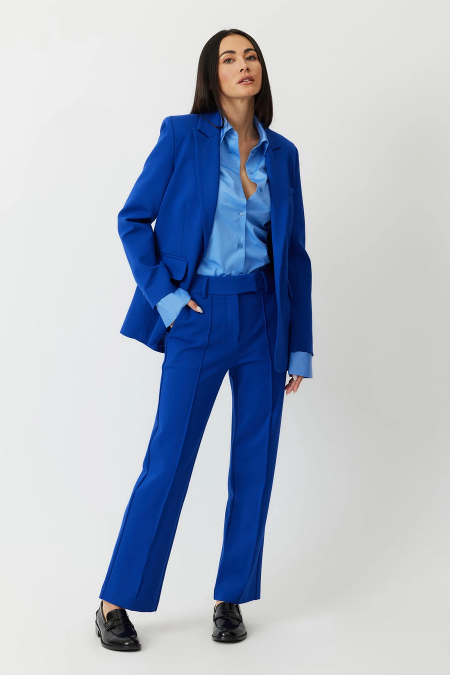 The Prescott single breasted ponte blazer in lapis blue by Greyven