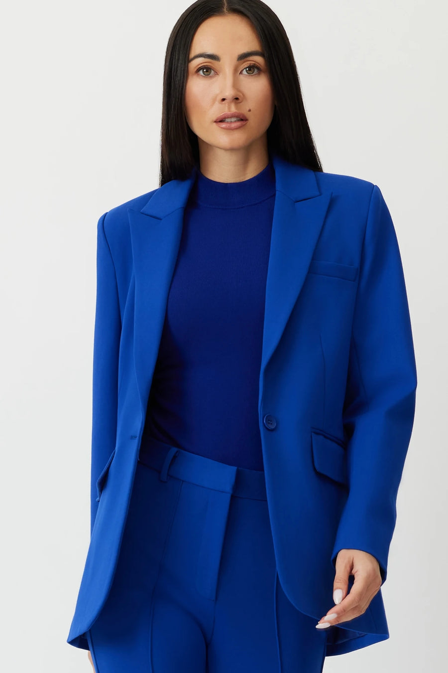 The Prescott single breasted ponte blazer in lapis blue by Greyven