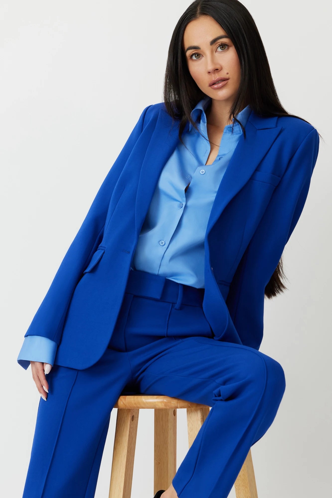 The Prescott single breasted ponte blazer in lapis blue by Greyven