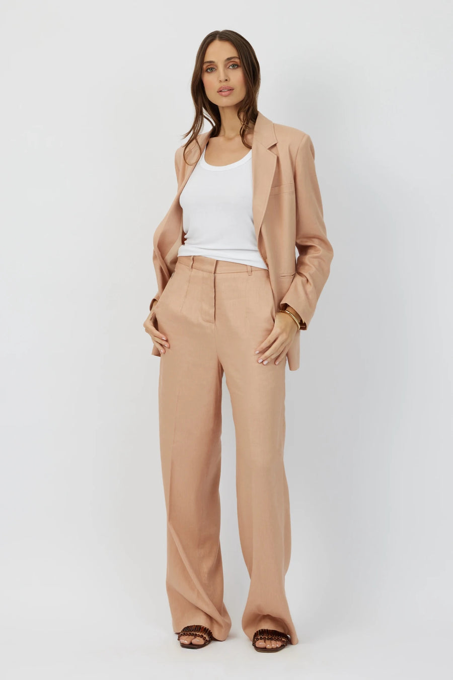 The Regatta belted wide leg pants in sesame by Greyven