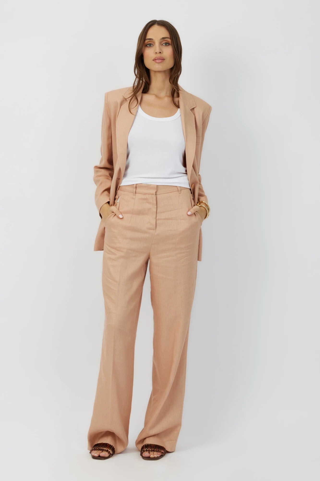 The Riley summer linen blazer in sesame by Greyven